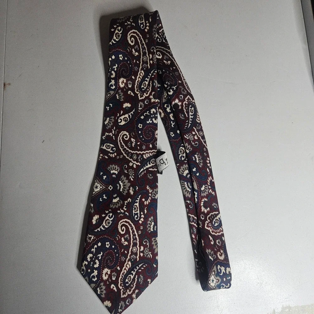 Christian Dior Monsieur‎ Silk Paisley Tie Burgundy Navy Blue Woven Italy Vintage